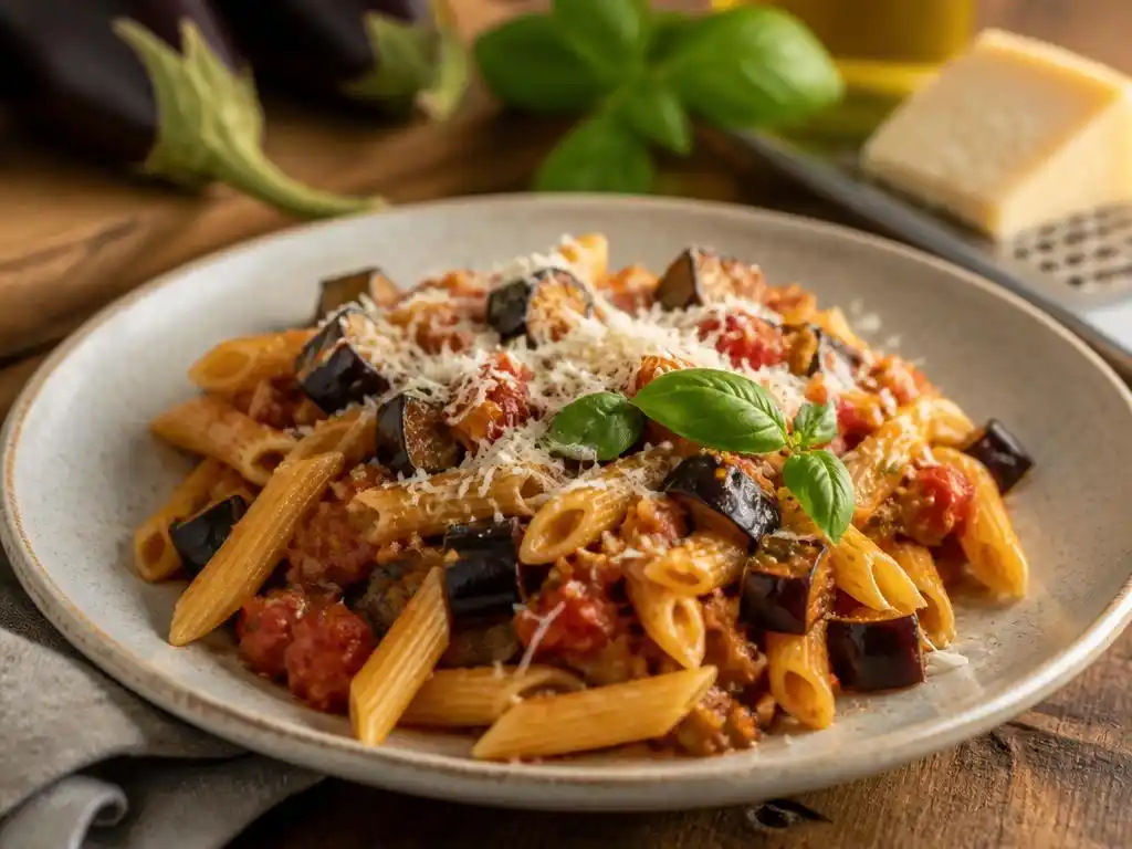 Receta auténtica de pasta con berenjenas siciliana en casa